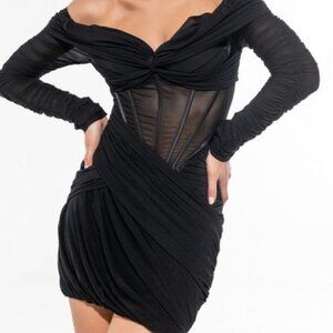 PLUS SIZE BLACK RUNWAY READY RUCHED CORSET DRESS